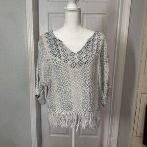 Chelsea & Violet Boho Fringe Hem Blouse Women's Size Small